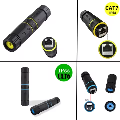 CAT6/CAT6A/CAT7 RJ45 Waterproof Connector RJ45 Ethernet/Network Connector, Straight-through Outdoor 