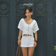 [Peinn] Augety Studio Irovy Skort Short Low-Rise Linen Slit Skirt Pants