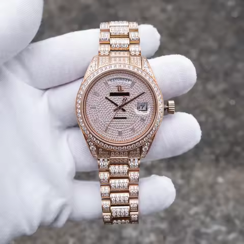 OBLVLO RX-DD-AD Men's Luxury Dress Watch 40mm Full Rose Gold Crystal Automatic Date Feature Elegant 
