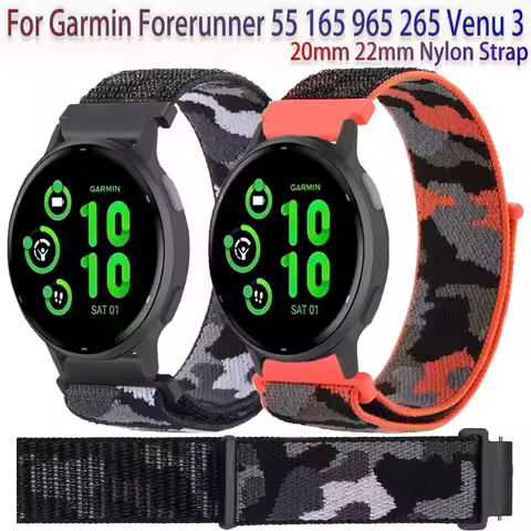 20mm 22mm Nylon Strap for Garmin Forerunner 55 165 965 265 Venu 3 Replacement Bracelet wristband Gar