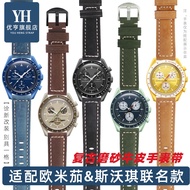 Suitable for OMEGA &amp; SWATCH OMEGA SWATCH Joint Series Speedmaster Planet Frosted Genuine Leather Watch Strap