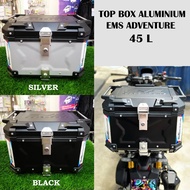 EMS ADVENTURE Aluminium Top Box 45L Black Silver with Universal Plate