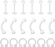 Flexible Ear Piercing Holder 18 Pieces Acrylic Lip Piercing Eyebrow Piercing Spiral Hoop Tragus Memb