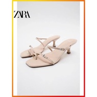 ZARA Summer New Women's Shoes Light Beige Temperament French High Heel Sandals 4308010 002