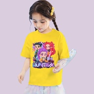Baju Kpop Demon Hunter Huntrix T-shirt Cartoon Demon Hunter Print Clothes Women Girls 100% Cotton Te