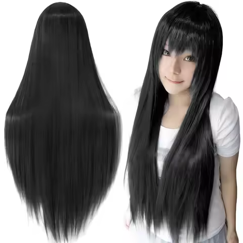 Synthetic Black Wig Cosplay Wigs Straight Long Wig Hinata Hyuga Cosplay Hair Enma Ai Costume Wig