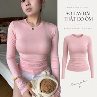 Kimcuongsokiuu Slim Cotton Long Sleeve Tie Waist Shirt S/M/L - Women, Round Neck Top