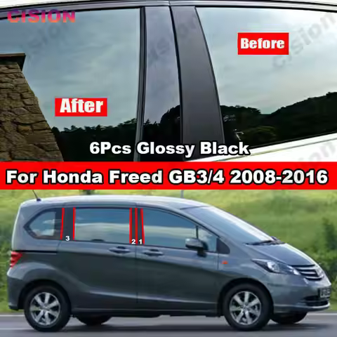 Window Door Column B C Pillars Post Cover Trim For Honda Freed GB3 GB4 2008-2016 Glossy Black Carbon