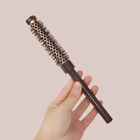 1pc brown aluminum tube comb, cylinder fine comb for men and women curly hair styling comb straight 