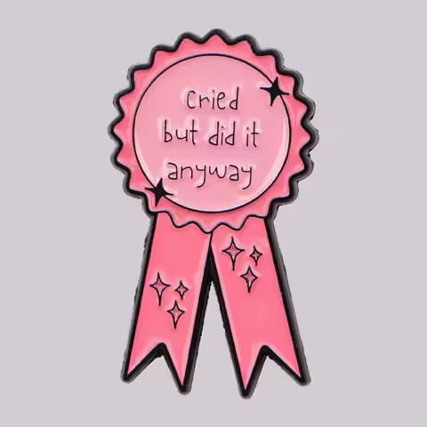 Funny "Cried" Enamel Pin Pink Ribbon Brooch Pines Lapel Pins Badge on Backpack Clothing Accessories