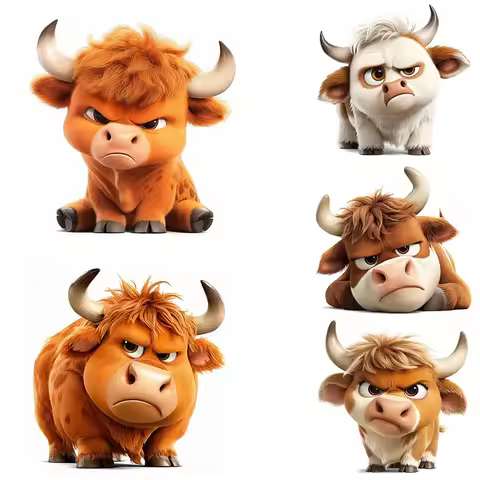 QT676# Cute Grumpy Highland Cows Self-Adhesive Toilet Stickers,Wall Decal Removable, Reusable Vinyl 