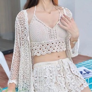Korean fashion woman crochet halter sexy tassels bikini summer beach padded crop tops tank bra