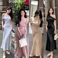 D12052 Lynn One Shoulder Drapery Silky Dress Glamorous Silk Dress/ PartyELEGAN