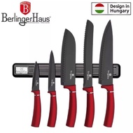 Berlinger Haus 6pc Knife Set with Magnet Bar - Burgundy Metallic Line Red