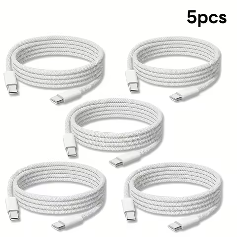 5 Sets 3.3FT/1M Fast Chargers Kit with 60W Dual Port USB-C Charging Blocks And USB-C to C Braided Da
