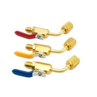 วาล์วลูกเล็ก R410A มุม1/4 SAE ตัวเมียถึงตัวผู้1/4 SAE อะแดปเตอร์วาล์วลูกบอลปิด3สีสำหรับ HVAC เครื่อง