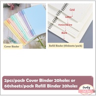 LovelyCraftStore | 2pcs/pack Cover Binder or 60sheets/pack Refill Binder A5 20-hole, School Statione