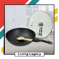 LIVING LAGECY Korean Stone Pot Korea Gas Electric Non-stick Cooking Wok Pan 32cm with Pot Cover Cook