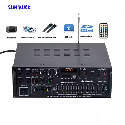 Sunbuck karaoke Sound amplifier 2.1 Channel 200W*2 High Power FM USB MP3 10 Segment Audio equalizer 