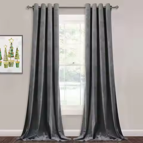 Grey Velvet Curtains for Living Room 84 inches Long Blackout Curtains for Bedroom Grommet Privacy Th