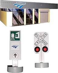 Amtrak Wooden Station Set with Crossbuck and Trailblazer Signs Three Piece Set