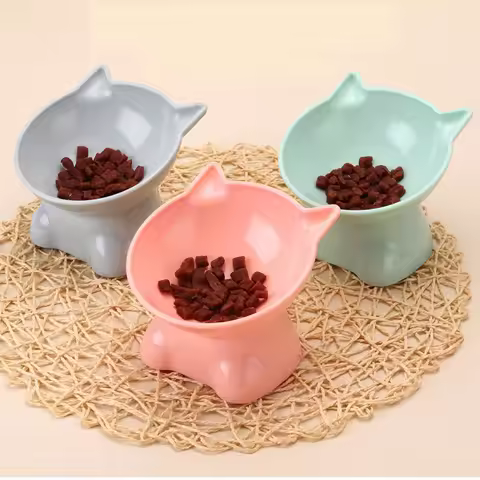 Cute cat bowl tilted high-legged cat bowl cat eating bowl cat food bowl black water bowl cat food bo