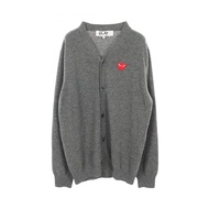 【二手】 PLAY COMME des GARCONS羊毛開襟衫，心型Logo貼片，灰色，男款，二手
