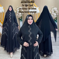 AJE ZAS - Abaya-39 Black Syar'i Hijab Set Ceruti Material BabyDoll Dress for Adult Muslim Women