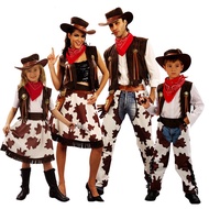 Adult and Kids Western Cowboy Cowgirl Costume Suede Leather Fringe Vest with Bandanna Felt Hat Hallo