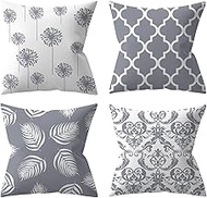 Cushion Cover, 65x65cm Set of 4, Gray White Geometric Soft Velvet Throw Pillow Cases 26x26in, Square Sofa Cushion Cover with Invisible Zipper for Couch Bed Car Bedroom Home Decor