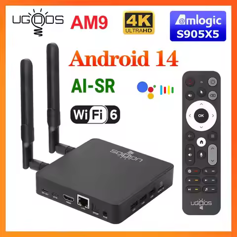 1000M TV BOX Android 14 Media Player Amlogic S905X5 UGOOS AM9 LPDDR4 4G64G Supoprt AI-SR 4K HDR WiFi