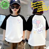 Cute Girl🚀T-shirt cetak dua sisi gadis, lengan pendek kapas 100%, baju anjing balon kartun comel, ke