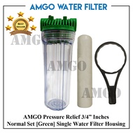 AMGO 3/4 inch Water Filter In-Line Purify 10 Inch Housing  Pressure Relief (Green) External Outdoor Water Filter Housing Water Purifier with PP sediment Filter ACC