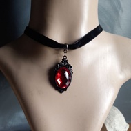 Red Gothic Rhinestone Handmade Gothic Velvet Choker Necklace