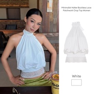 Minimalist Short-Sleeved Crop Top With Tie Neck Slim Fit Design For Women Sexy Fashion Spaghetti Str