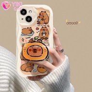 Cute Capybara Grip Tok Holder Wave TPU Soft Phone Case for iPhone 16 Pro Max 16E 15 14 Plus 13 Mini 