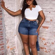 Plus Size Blue Denim Shorts, Casual Skinny Stretch Shorts Summer Summer Outfits For Women Vacation O