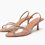 Zara Spain 2023 Winter New Products Women's Shoes Apricot Fish Mouth Back Strap Women's Shoes Transparent Upper Shiny Sandals