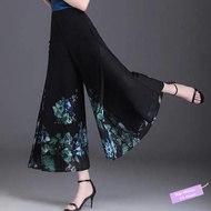 ✦Ready Stock✦ celana kulot wanita perempuan Chiffon wide-leg pants women's summer thin Chinese style flower pants culottes loose high-waisted slim retro cropped hakama