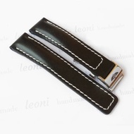 Black Watch Strap for Breitling, genuine leather, Deployment clasp