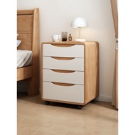 Solid Wood Bedside Table Simple Modern Movable Whole Set High-Foot Storage Locker with Wheels Four-D