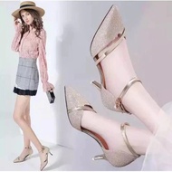 GM HIGH HEELS GOLD PARTY SHOES 7 CM HIGH HEEL WOMEN'S PREMIUM LATEST KOREAN FASHION FR02 FORMAL OFFI