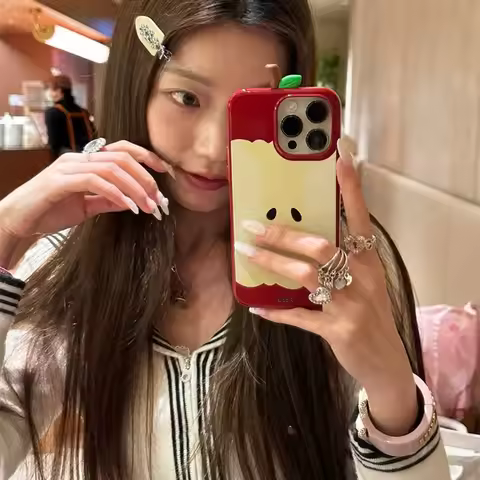 Cute Cartoon Apple Core Apple Leaf Phone Case Suitable For iPhone 11 12 13 14 15 16 17 AIR/Pro/Proma