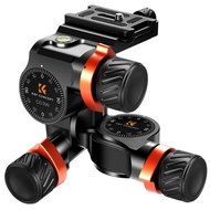 K&F Concept 3-Way Geared Tripod Head CNC Process Aluminum Alloy, High-Precision Fluid Head Load Capa