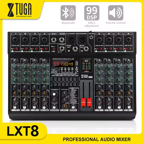 XTUGA LXT8 Professional DJ Mixer 8-Channel Mixer Supports 48V Wanda Power With 99 DSP Effects For St