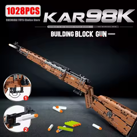 Kar98K Building Block Model Can Shoot Heavy Sniper Rifle Assemble Bricks WW2 Weapons Series Kids Edu