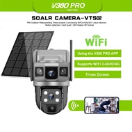V380 Pro Three Screen CCTV Solar Outdoor Wireless Camera IP66 Waterproof 4G SIM Card Built-in Batter