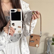 Cute Cartoon Baby Bear Coffee Smile Face Portable Leather Hinge HandTALI Cover For Samsung Galaxy Z 