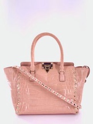 Valentino Garavani  超靚粉色鱷魚皮手袋 Rockstud bag handbag shiny pink crocodile 亮面 粉紅色 鱷魚皮 柳釘 手袋 tote bag Ch
