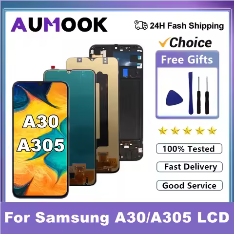 A30 AMOLED Display For Samsung Galaxy A30 A305 LCD Display Touch Screen Digitizer Assembly with Fram